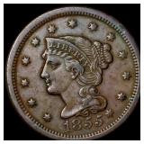 1855 Braided Hair Large Cent NEARLY UNCIRCULATED