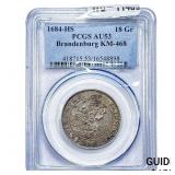 1644-HS Brandenburg Silver 18 Groschen PCGS AU53