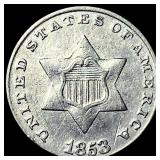 1853 Silver Three-Cent Piece NEARLY UNCIRCULATED