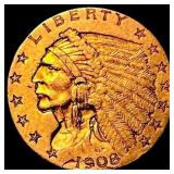1908 Indian Head $2.50 Gold Quarter Eagle NEARLY U