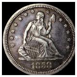 1858 Silver Seated Liberty Quarter CLOSELY UNCIRCU