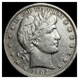 1902-O Silver Half Dollar (Barber) CLOSELY UNCIRCU