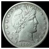 1909 Silver Half Dollar (Barber) CLOSELY  UNCIRCU