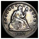 1857 Silver Seated Liberty Quarter NEARLY UNCIRCUL