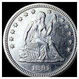 1891 Silver Quarter Dollar (Seated Liberty) UNCIRC