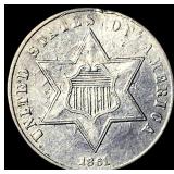 1861 Silver Three-Cent Piece CLOSELY UNCIRCULATED