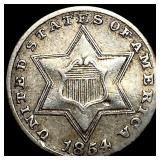 1854 Silver Three-Cent Piece CHOICE AU