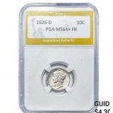 1926-D Mercury Silver Dime PGA MS64+FB