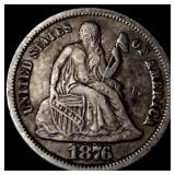 1876-CC Silver Seated Liberty Dime NEARLY UNCIRCUL