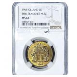 1966 Iceland Base Metal 2 Kronur NGC MS63