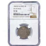 1843 Chile Silver 2 Reales NGC VF30