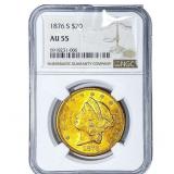 1876-S $20 Gold Double Eagle NGC AU55