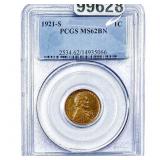 1921-S Wheat Cent PCGS MS62 BN