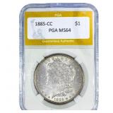 1885-CC Morgan Silver Dollar PGA MS64
