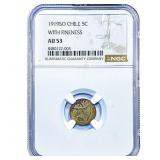 1919 Chile Silver 5 Centavos NGC AU53