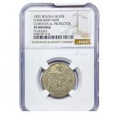1855 Bolivia Silver Cordova Medal NGC VF Details