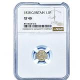 1838 Great Britian Silver 1.5 Pence NGC XF40