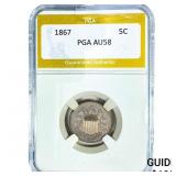 1867 Shield Nickel PGA AU58
