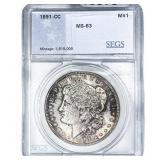 1891-CC Morgan Silver Dollar SEGS MS63