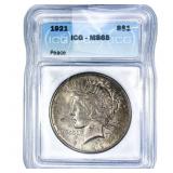 1921 Silver Peace Dollar ICG MS65