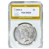 1934-D Silver Peace Dollar PGA MS64