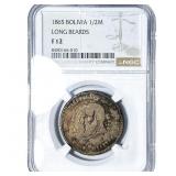 1865 Bolivia Silver Long Beards 1/2 Milgarejo NGC