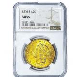1876-S $20 Gold Double Eagle NGC AU55