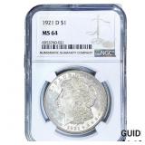 1921-D Morgan Silver Dollar NGC MS64