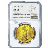 1914-S $20 Gold Double Eagle NGC MS63