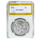 1921 Silver Peace Dollar PGA MS64