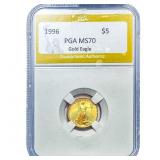 1996 $5 Gold American Eagle 1/10 oz PGA MS70