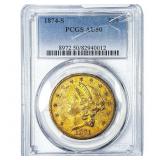 1874-S $20 Gold Double Eagle PCGS AU50