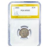 1865 Nickel Three Cent PGA MS65