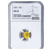 1851 Rare Gold Dollar NGC MS62