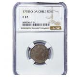 1793 Colonial Spain Silver 1 Real NGC Fine12