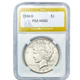 1934-D Silver Peace Dollar PGA MS65