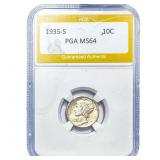 1935-S Mercury Silver Dime PGA MS64