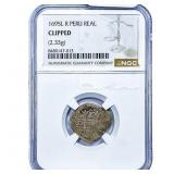 1695 Colonial Spain Silver 1 Real Cob NGC  Clipped