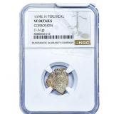 1698 Colonial Spain Silver 1 Real Cob NGC VF Detai