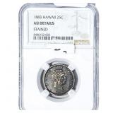1883 Hawaii Silver 25 Cents NGC AU Details