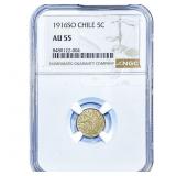 1916 Chile Silver 5 Centavos NGC AU55