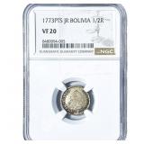 1773-PTS Colonial Spain Silver 1/2 Reale NGC VF20