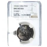 1933-SO Chile Silver 1 Peso NGC UNC Details