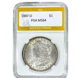 1887-O Morgan Silver Dollar PGA MS64