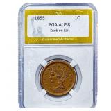 1855 Braided Hair Cent PGA AU58 Knob on Ear