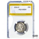 1934-D Washington Silver Quarter PGA MS64