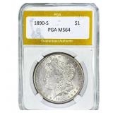 1890-S Morgan Silver Dollar PGA MS64