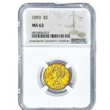 1893 $5 Gold Half Eagle NGC MS62