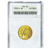 1909-D $5 Gold Half Eagle ANACS MS62