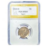 1913-D Buffalo Nickel PGA MS64 Type 2